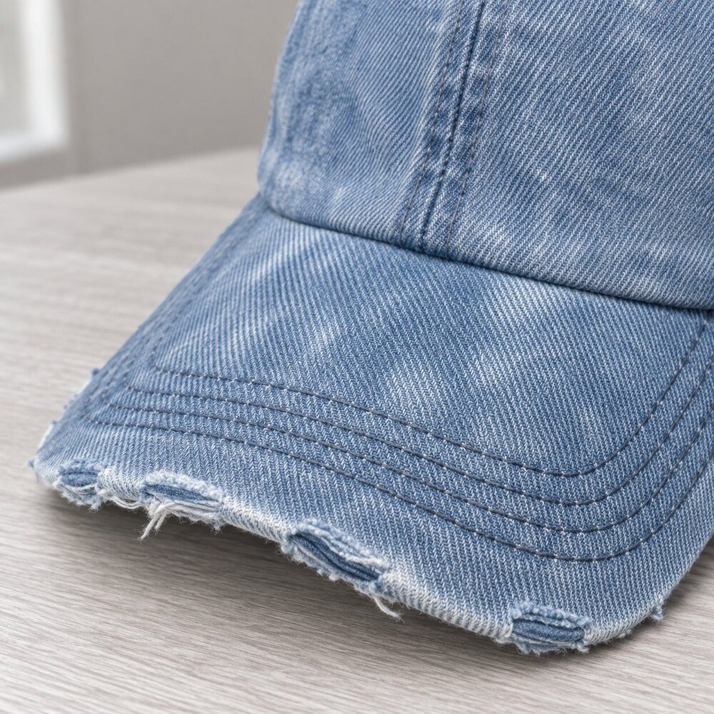 Balenciaga Blue Distressed Denim Cap - Picture 6 of 6